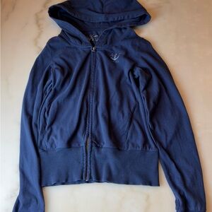 American Eagle Outfitters Gray Zip Hoodie with Gold Script Logo